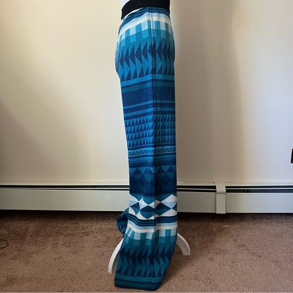 Stella Jean Blue Geometric Patterned High Rise Wide Leg Wool Knit Pants size 38 - Picture 6 of 10
